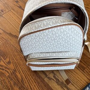 Michael Kors Beige Signature Mini Backpack with Tan Trim
